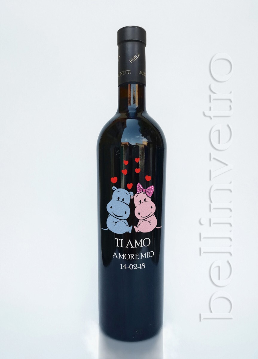 Bottiglia incisa e dipinta  a mano ti amo amore mio VINO CANTINE PAOLINI 79