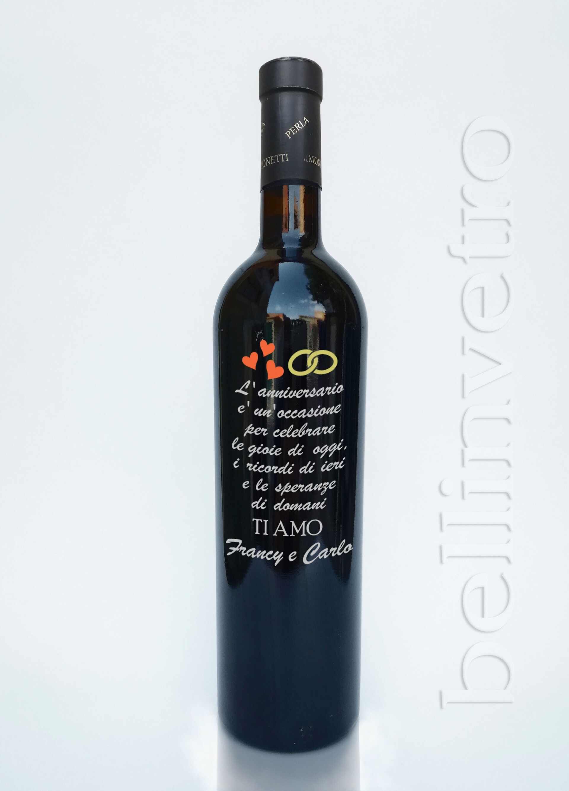 Bottiglia incisa e dipinta  a mano anniversario VINO CANTINE PAOLINI 94