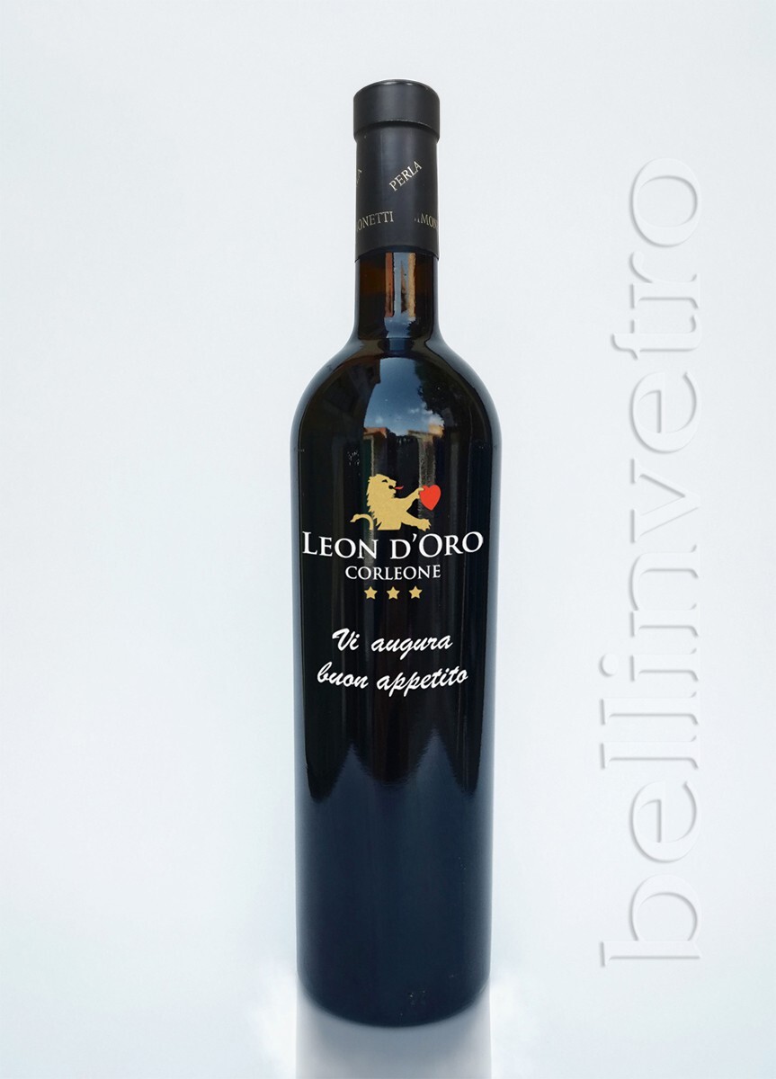 Bottiglia incisa e dipinta a mano regalo aziendale VINO CANTINE PAOLINI 185