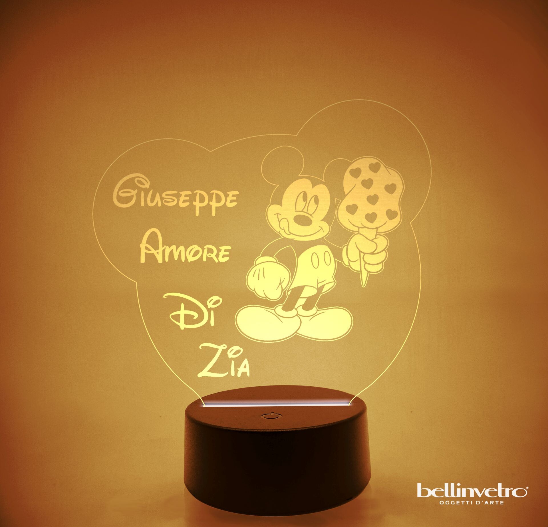 Lampada LED in plexiglass | NIGHT LIGHT | topolino con gelato BELLINVETRO VR 51