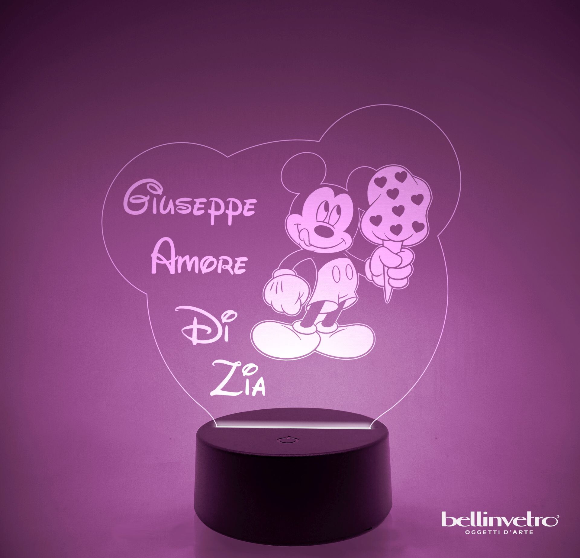 Lampada LED in plexiglass | NIGHT LIGHT | topolino con gelato BELLINVETRO VR 51
