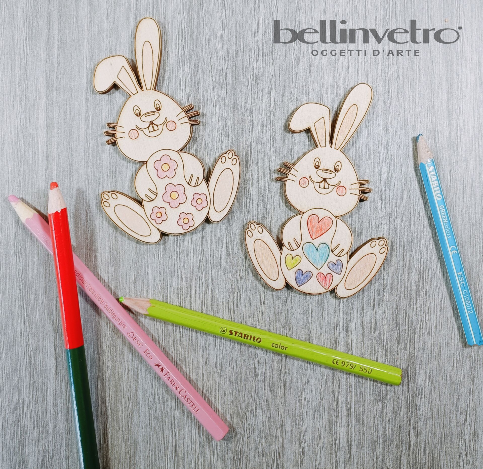 Coniglietto pasquale in legno colorabile e personalizzabile per le scuole BELLINVETRO VR 131