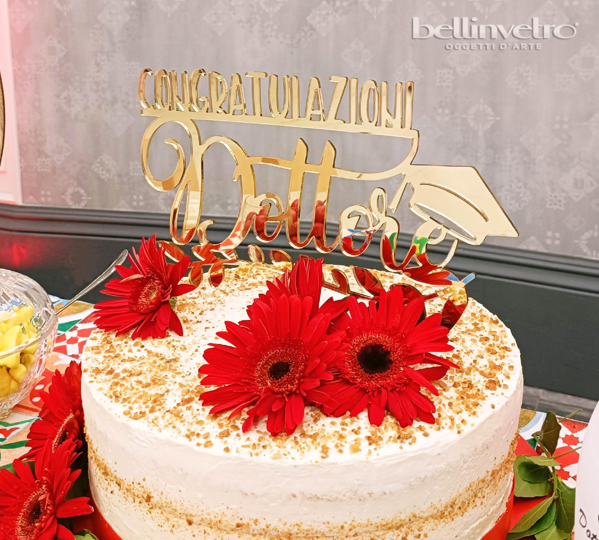 Topper cake congratulazioni dottore tocco in plexiglass specchiato  BELLINVETRO VR 265 - Corleone (Palermo)