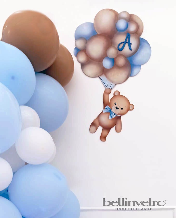 Orsetto palloncini decorato in legno personalizzato BELLINVETRO VR 251