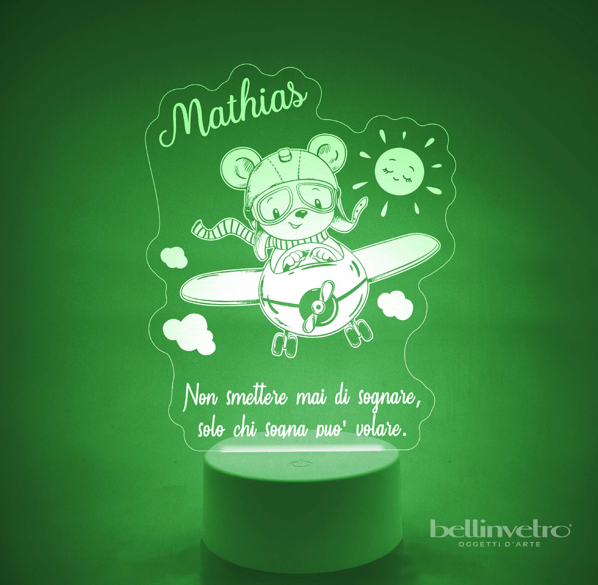 Lampada LED in plexiglass | NIGHT LIGHT | orsetto con aeroplano BELLINVETRO VR 394