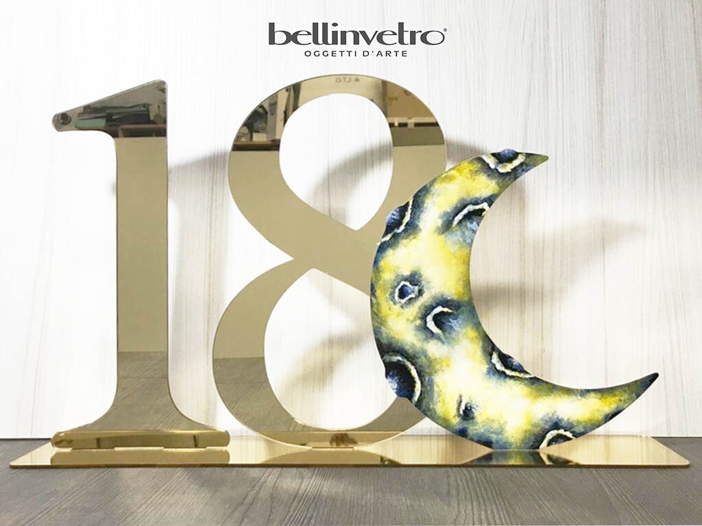 Numero 18 in plexiglass specchiato con luna in legno BELLINVETRO VR 310