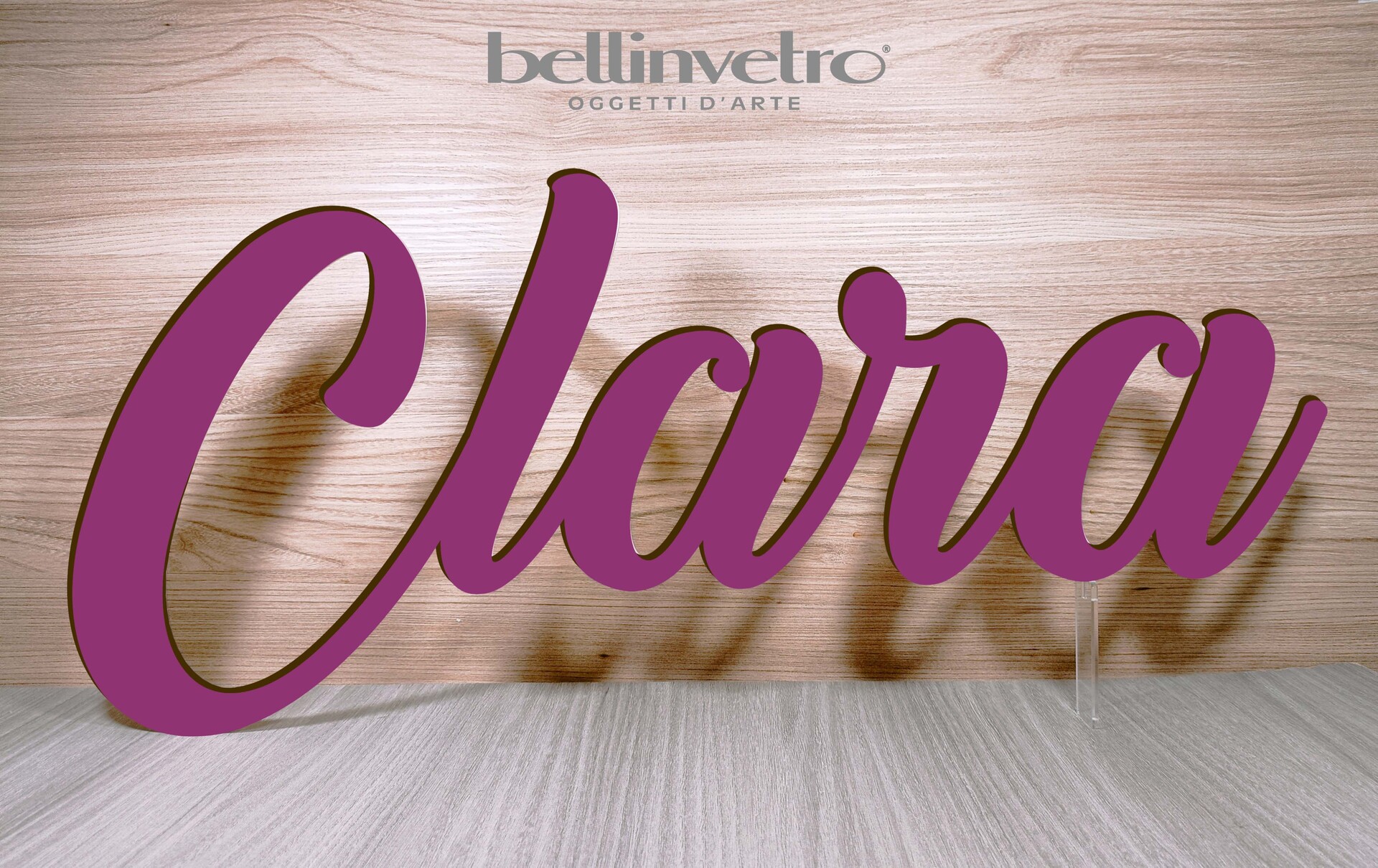 Scritte e nomi personalizzati in legno laccato o laminato su una riga BELLINVETRO VR 158