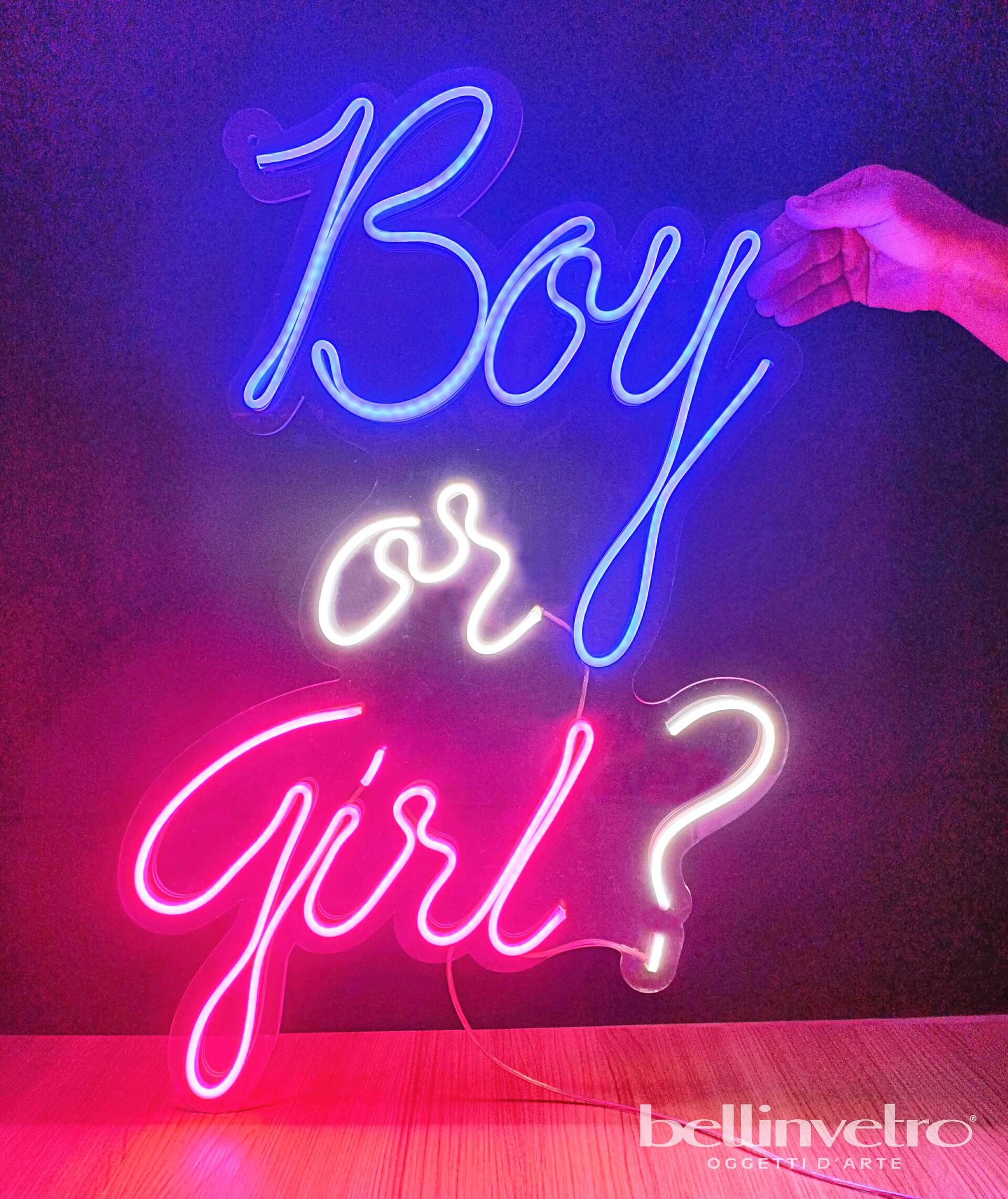 Scritta neon - Boy or girl? - monocolore o RGB da parete BELLINVETRO VR 321