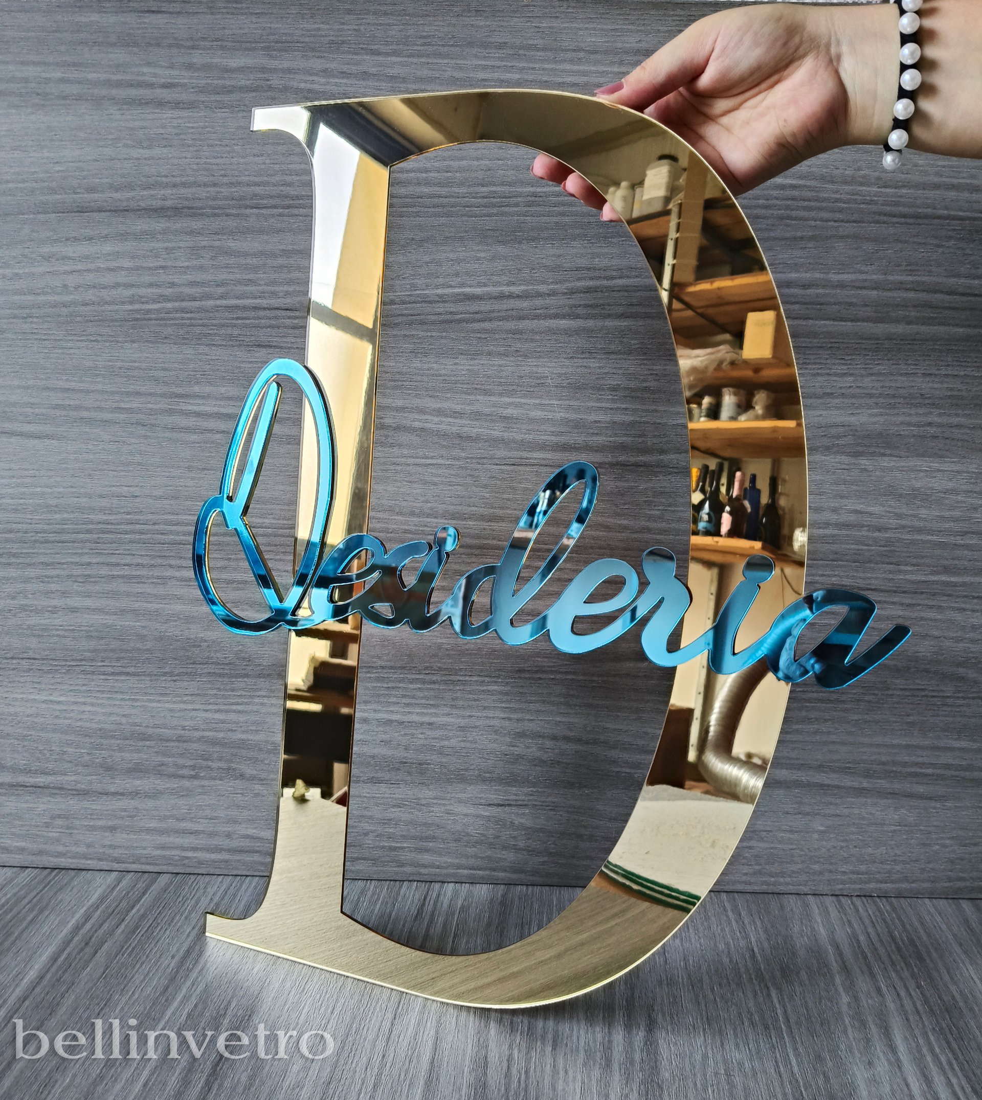 Scritta Nome In Plexiglass Specchiato - Personalizzata, H18x50cm, Made In Italy, Per Party E Arredo - Foto 3