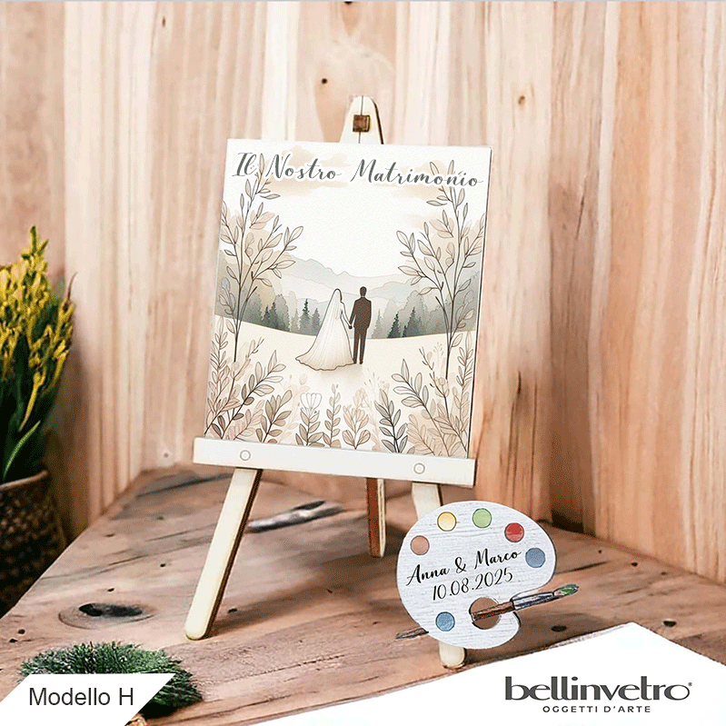 Cavalletti con quadretti - tele con tavolozze in legno per nozze coppia sposi BELLINVETRO VR-UV 1208