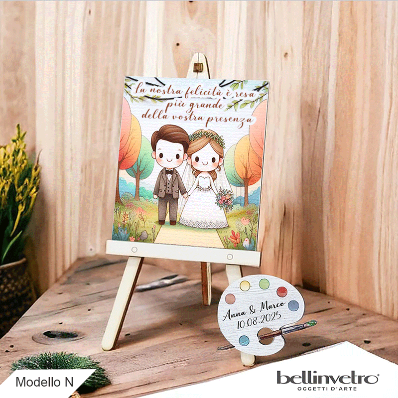 Cavalletti con quadretti - tele con tavolozze in legno per nozze coppia sposi BELLINVETRO VR-UV 1208