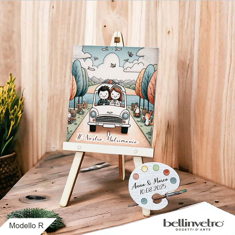 Cavalletti con quadretti - tele con tavolozze in legno per nozze coppia sposi BELLINVETRO VR-UV 1208