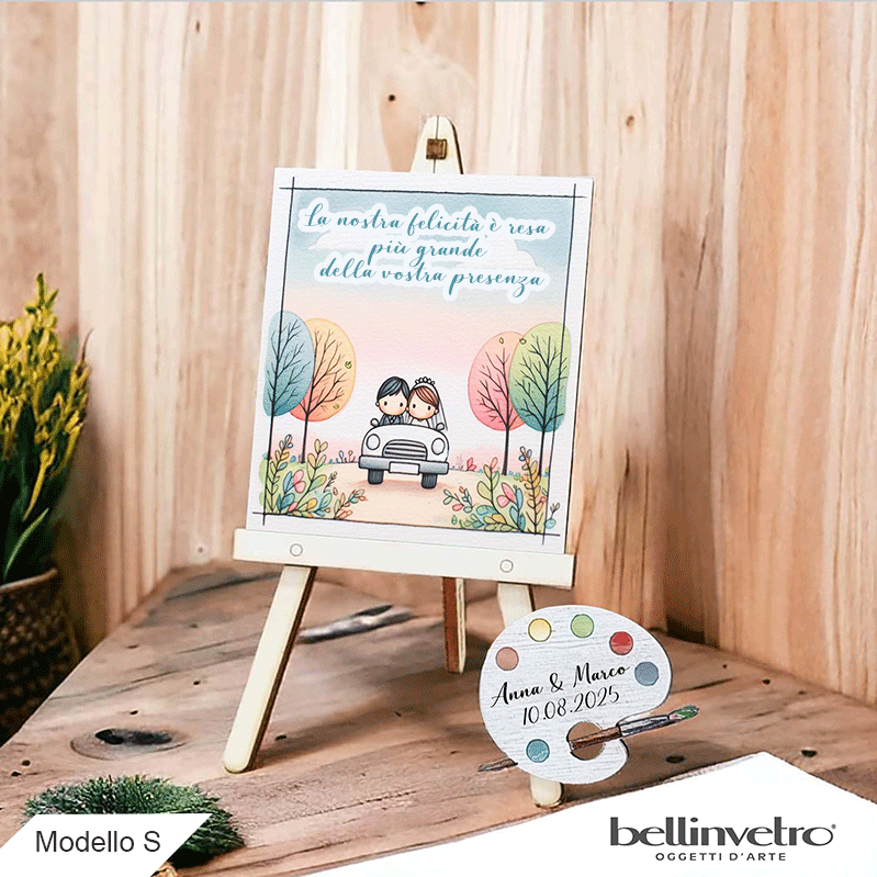 Cavalletti con quadretti - tele con tavolozze in legno per nozze coppia sposi BELLINVETRO VR-UV 1208