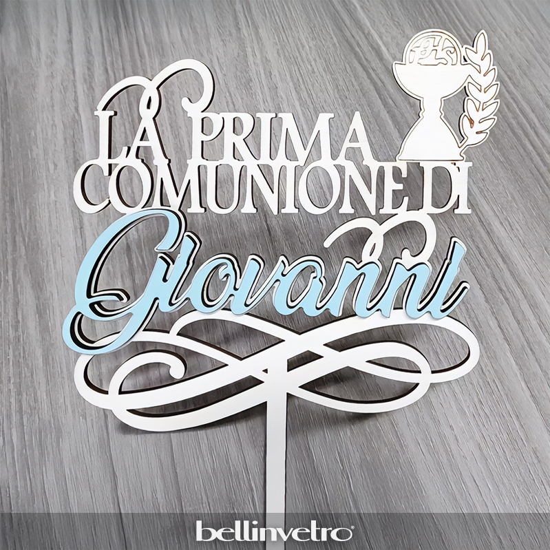 Cake topper in legno pioppo la prima comunione di | personalizzabile con nome | con calice e spiga BELLINVETRO VR 1246