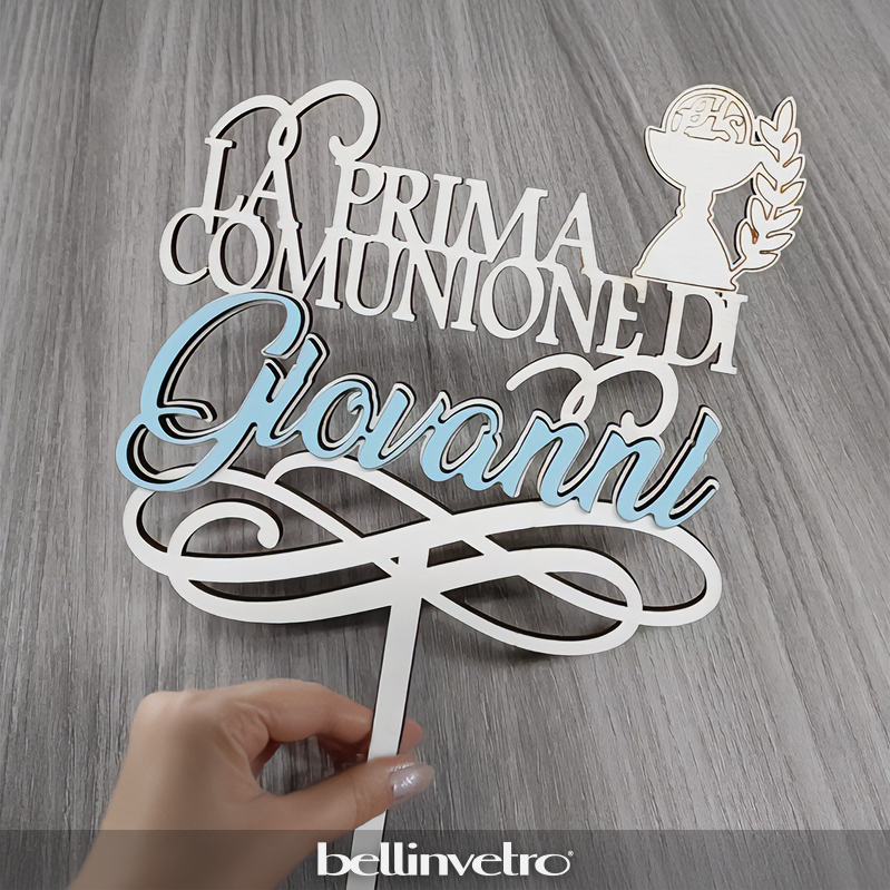 Cake topper in legno pioppo la prima comunione di | personalizzabile con nome | con calice e spiga BELLINVETRO VR 1246