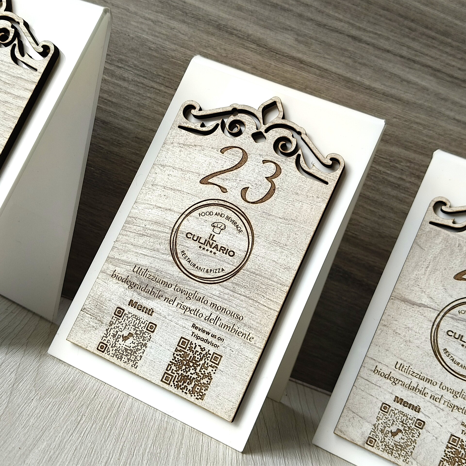 Cavalierie da tavolo | segna tavolo | ristorante qr code in legno e plexiglass VR 245 BELLINVETRO