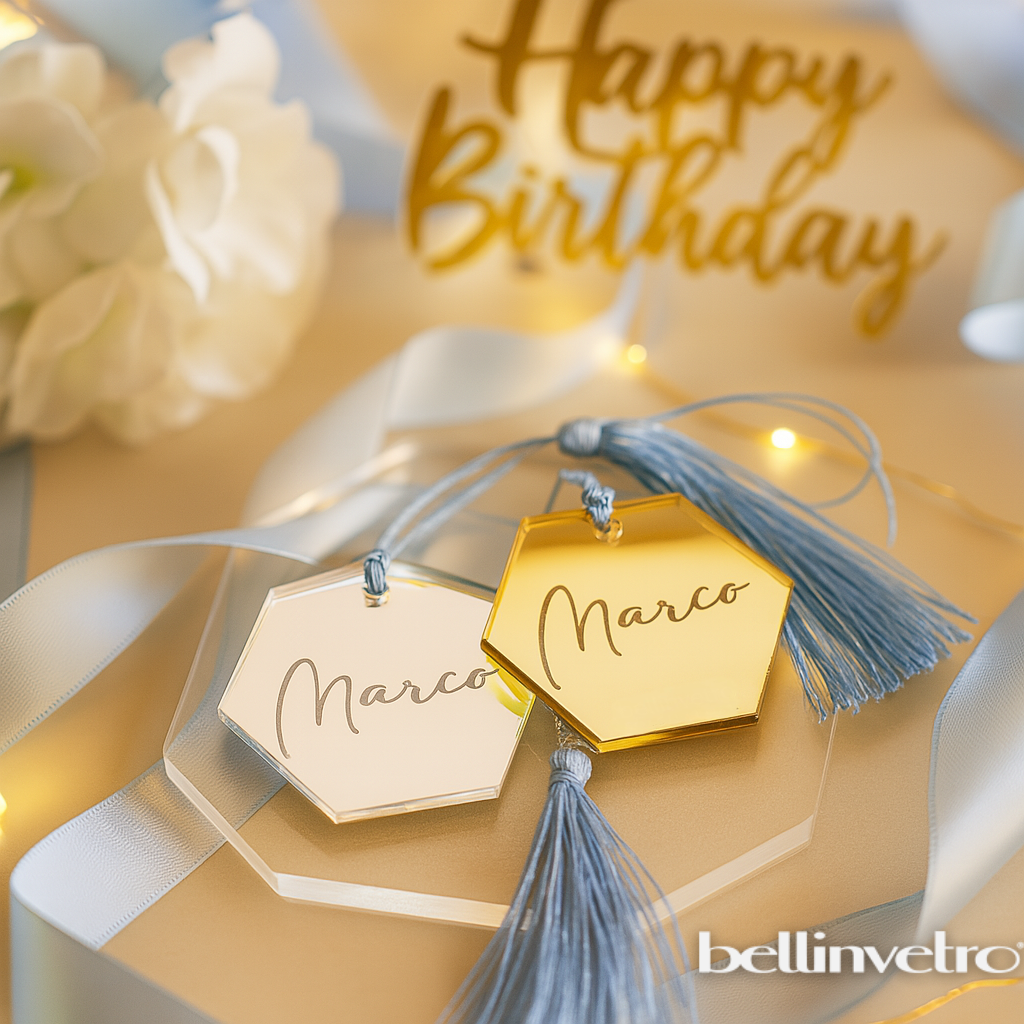 Tag e Segnaposto personalizzati in plex specchiato BELLINVETRO VR 1159