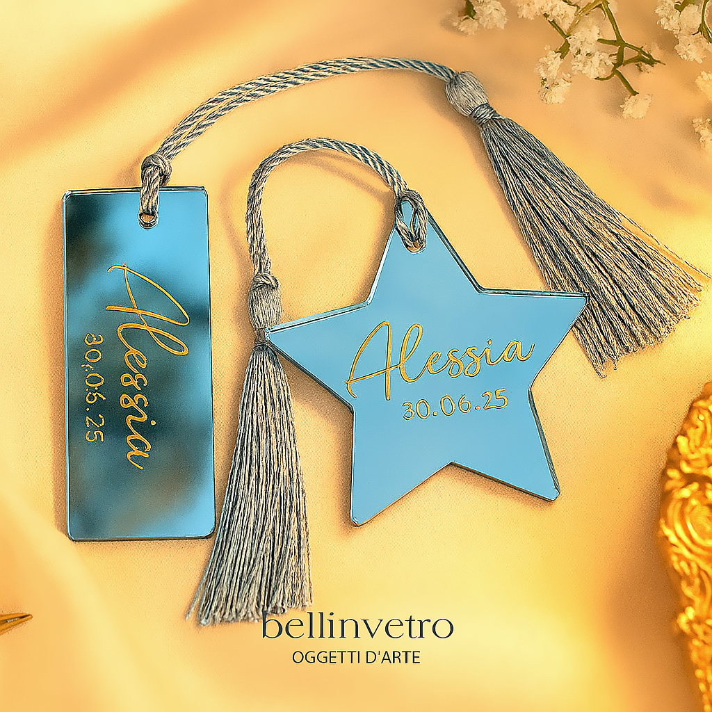 Oggetti segnaposto per nascita personalizzati in plex specchiato BELLINVETRO VR 1159