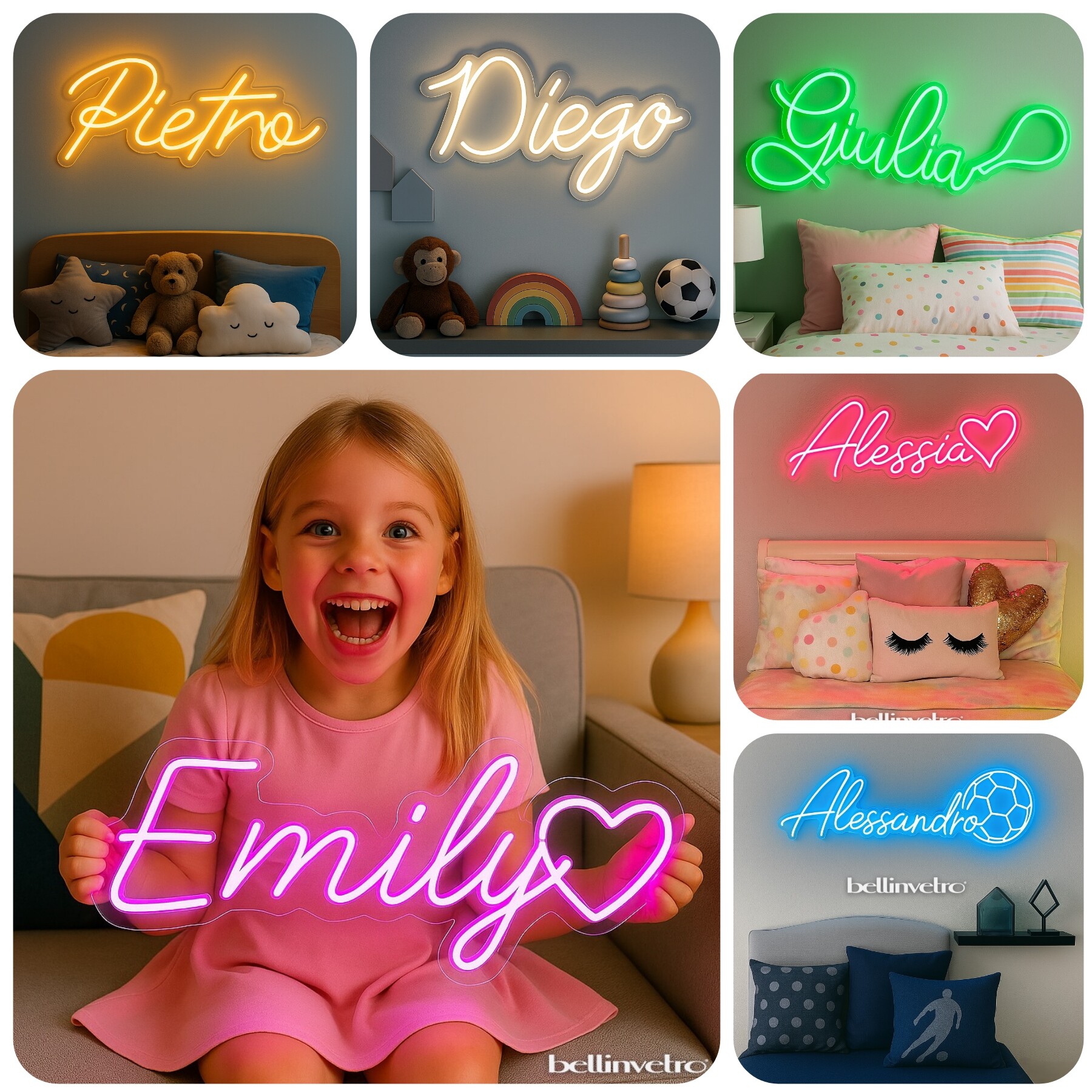 NOMI 🤩PROMO🤩 a neon led personalizzabili monocolore INCASSATI BELLINVETRO VR 318