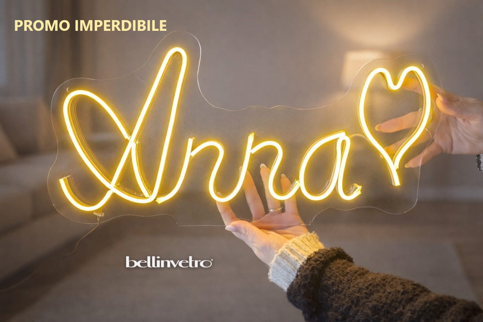 NOME Anna d'appendere 🤩PROMO🤩 a neon led monocolore luce gialla BELLINVETRO VR 318 - PROMO 02