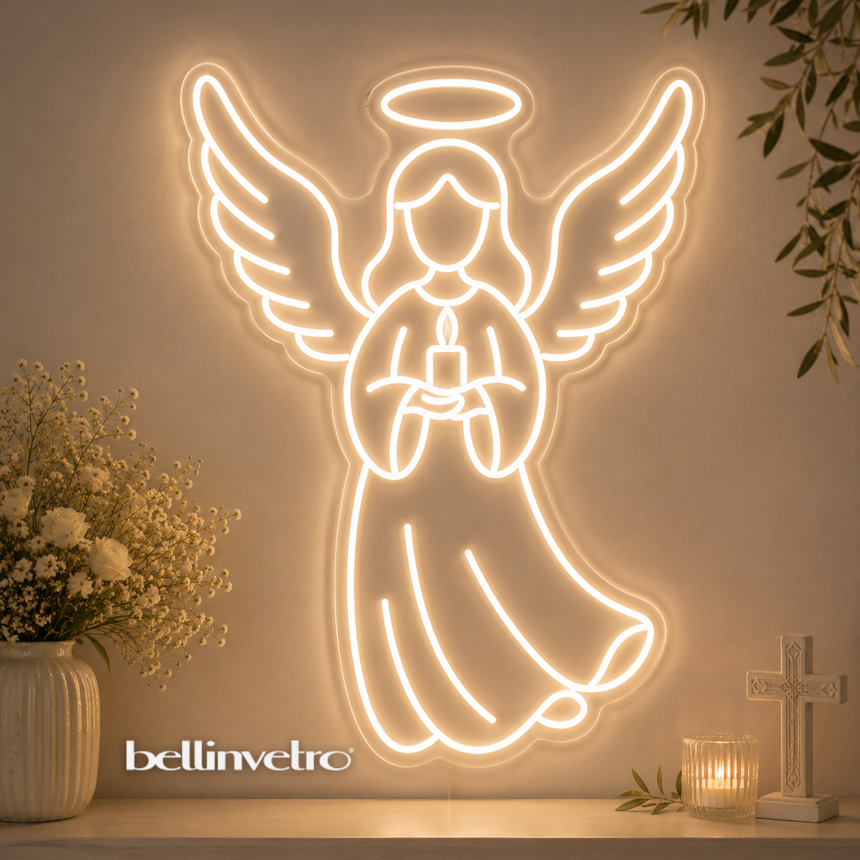 Simbolo comunione e cresima Angelo neon led | monocolore da parete | d'appoggio BELLINVETRO VR 1488