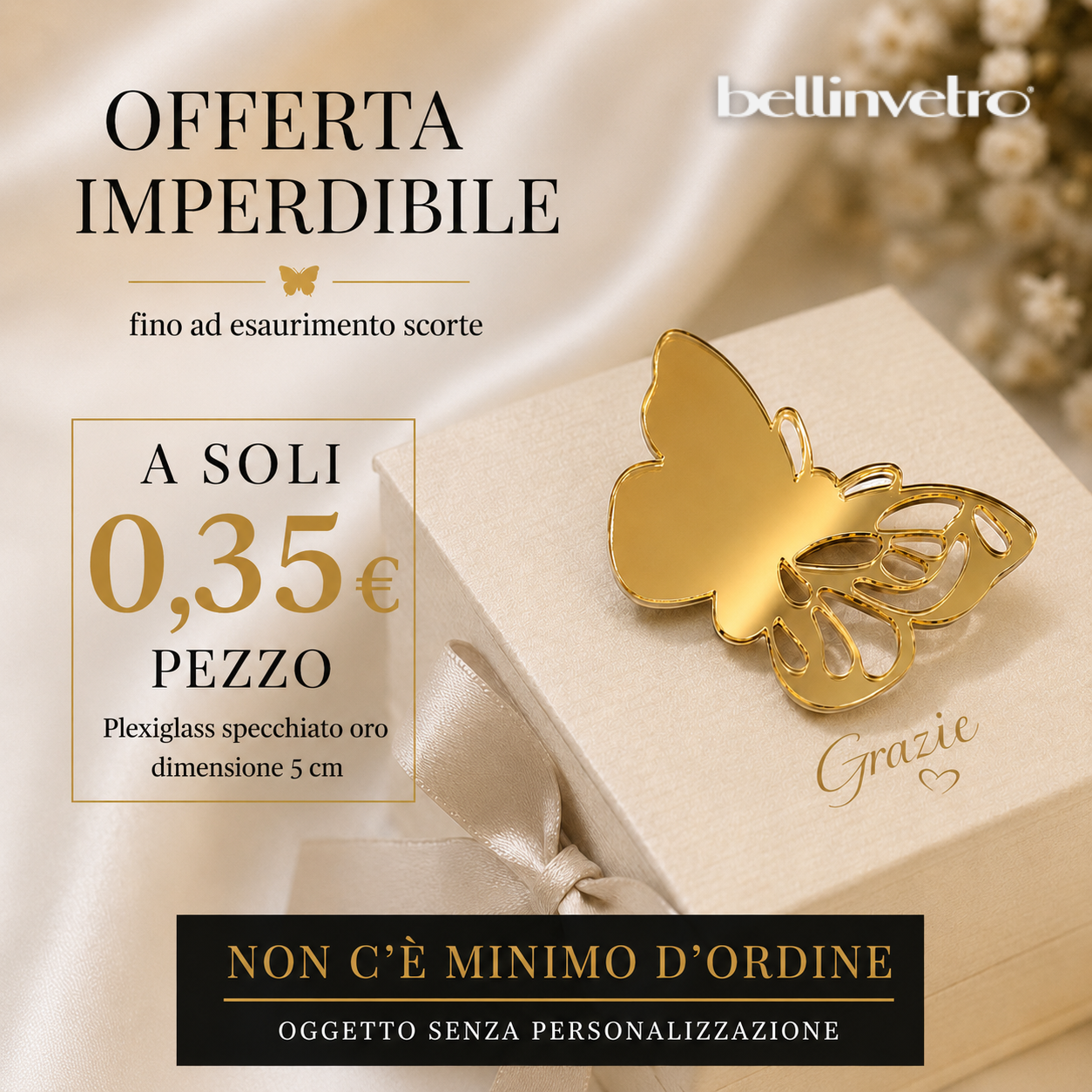Farfalla in plexiglass oro specchiato oggetto semplice BELLINVETRO VR 403