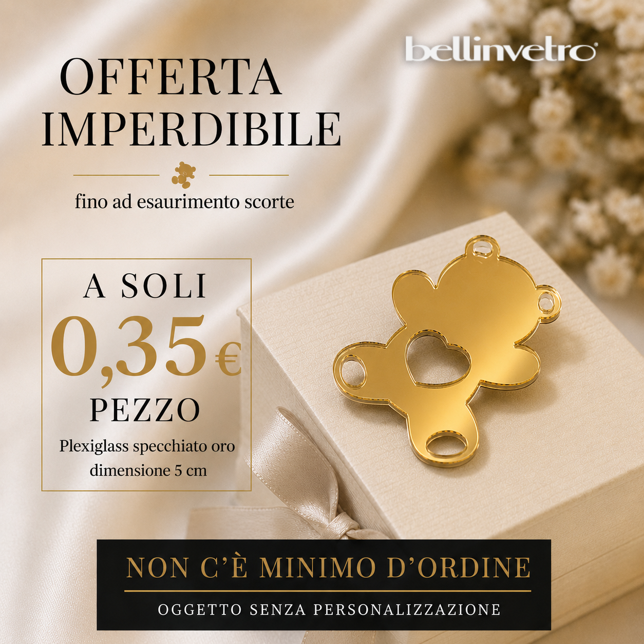 Orsetto in plexiglass oro specchiato oggetto semplice BELLINVETRO VR 1123 modello B