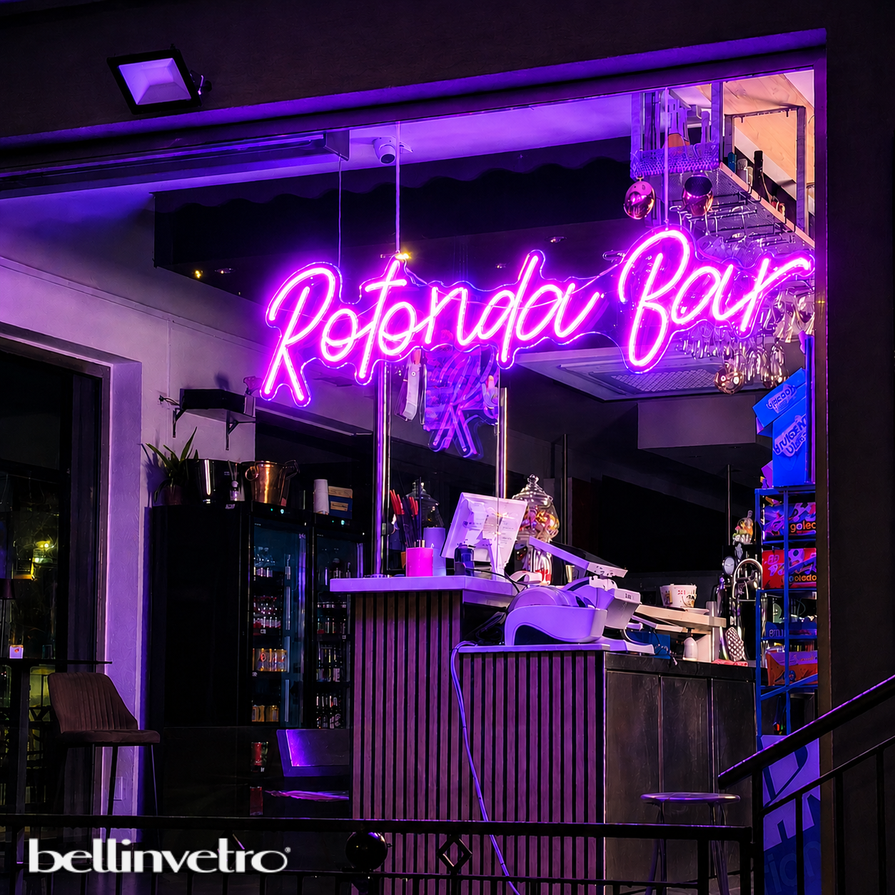 Insegna a neon led per locale BELLINVETRO LOGO AZIENDALE