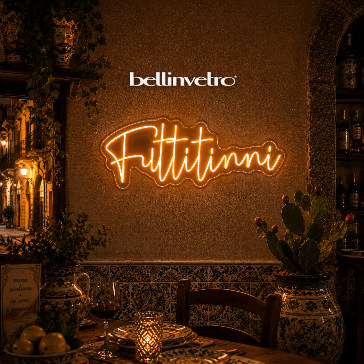 Insegna a neon led per locale BELLINVETRO LOGO AZIENDALE