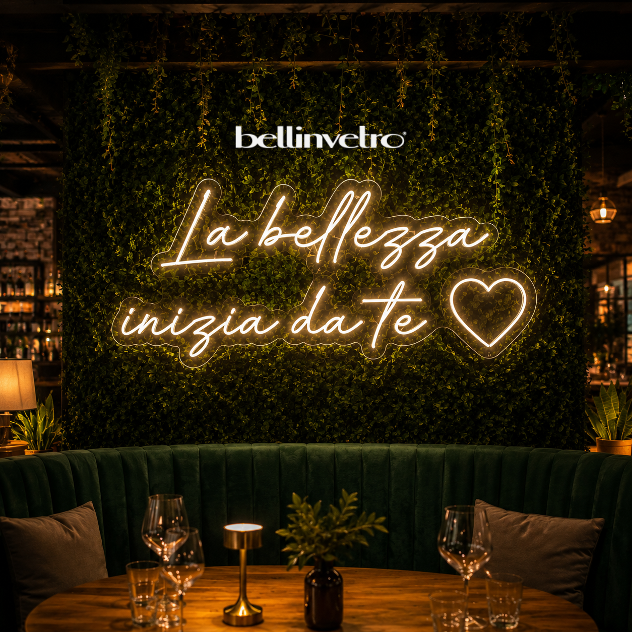 Insegna a neon led per locale BELLINVETRO LOGO AZIENDALE