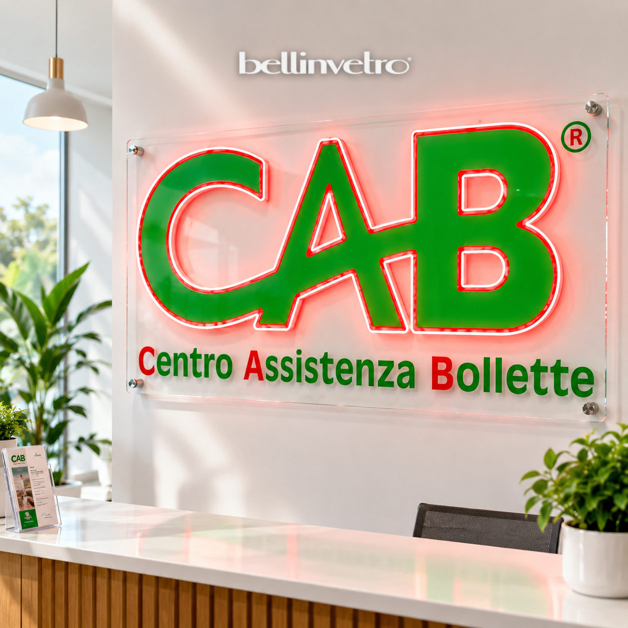 Insegna a neon led per locale BELLINVETRO LOGO AZIENDALE