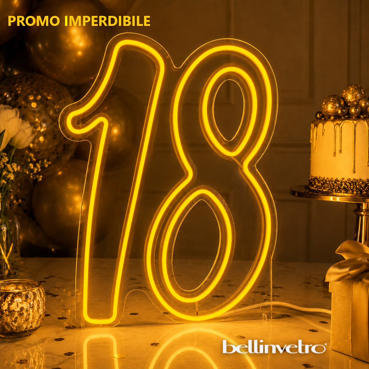Numero neon led 18 | monocolore da parete e d'appoggio BELLINVETRO VR 831 - PROMO 01