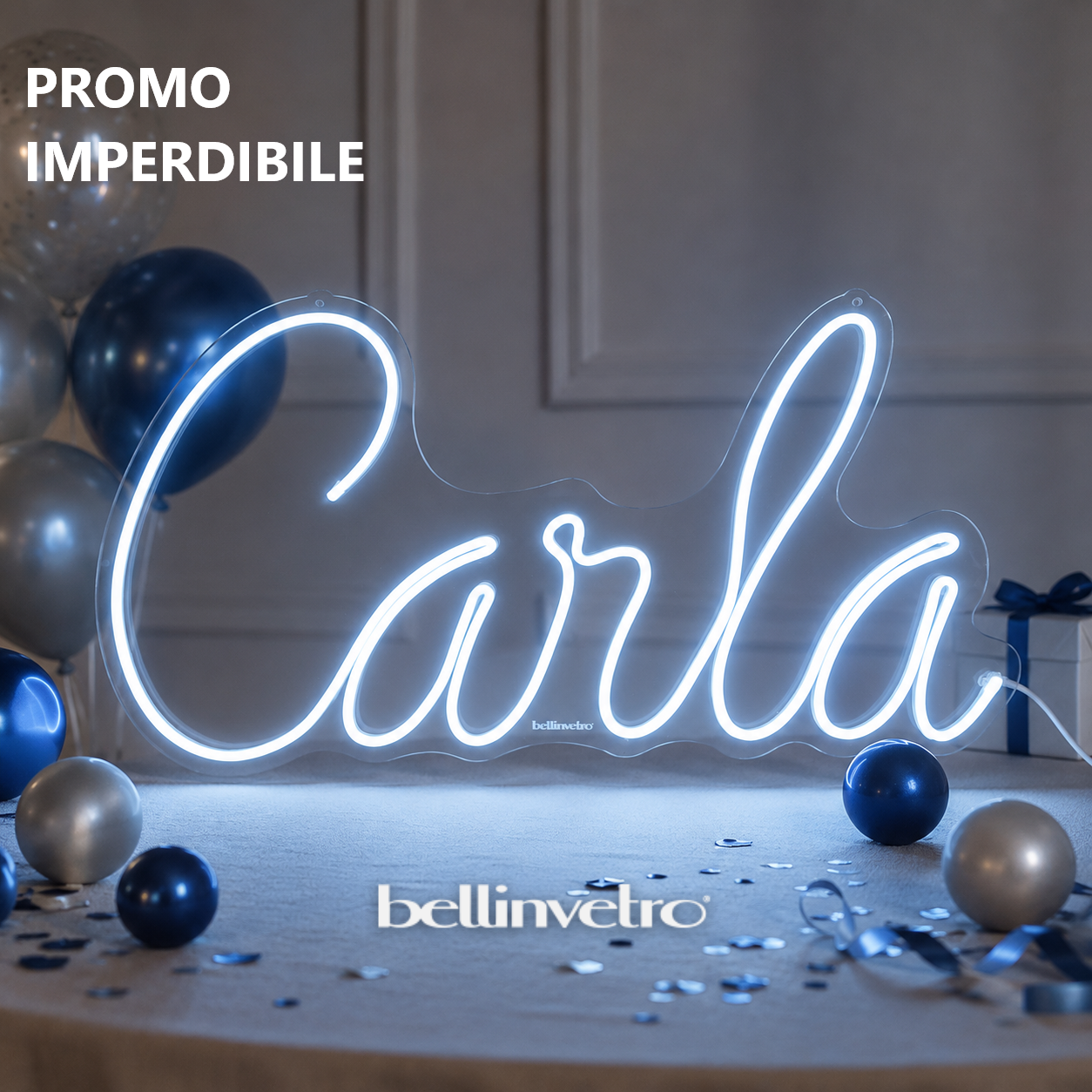 NOME Carla d'appendere 🤩PROMO🤩 a neon led monocolore luce fredda BELLINVETRO VR 318 - PROMO 03