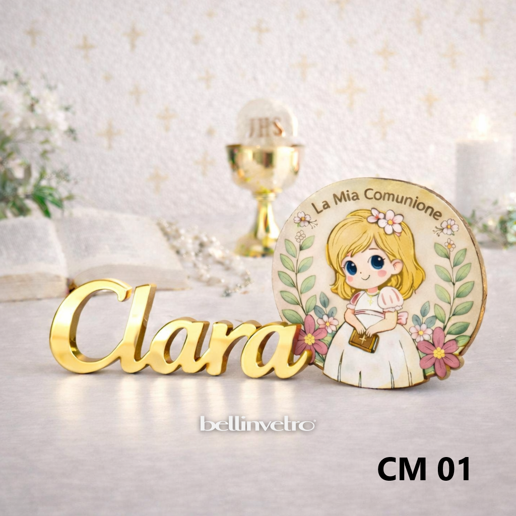 Nomi personalizzati in PLEXIGLASS SPECCHIATO con personaggio tema Cominione BELLINVETRO VR-UV 1453