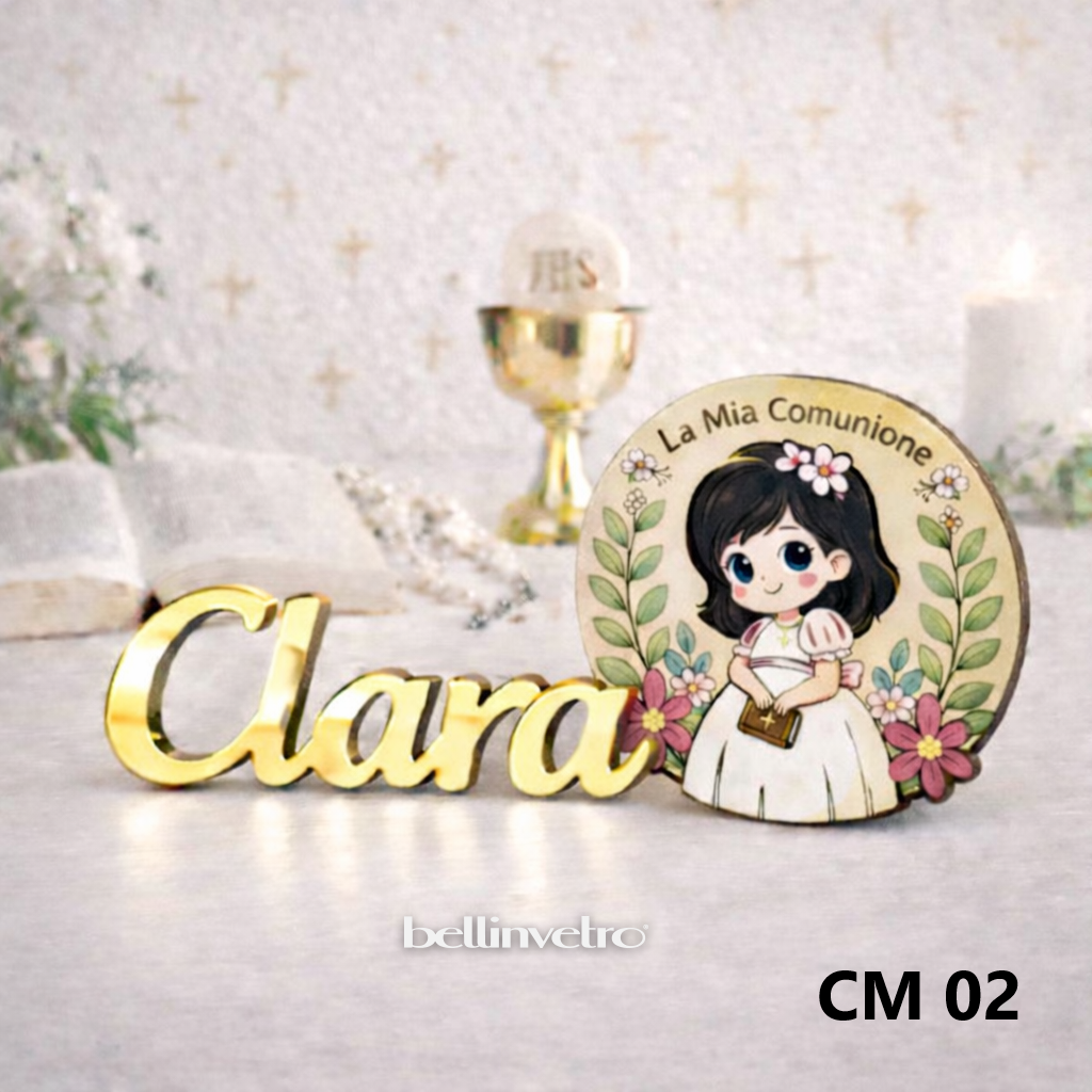 Nomi personalizzati in PLEXIGLASS SPECCHIATO con personaggio tema Cominione BELLINVETRO VR-UV 1453
