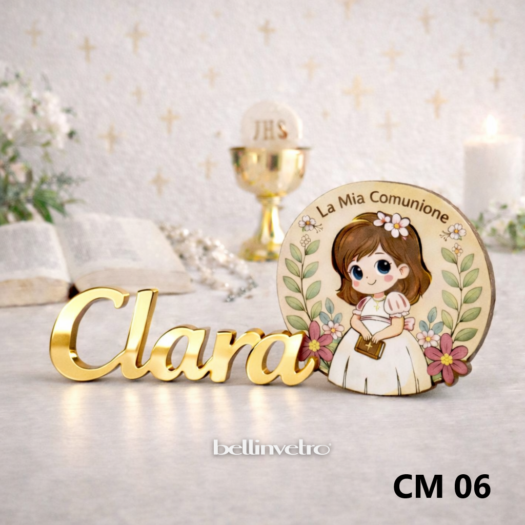 Nomi personalizzati in PLEXIGLASS SPECCHIATO con personaggio tema Cominione BELLINVETRO VR-UV 1453