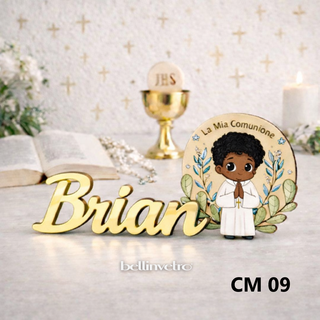 Nomi personalizzati in PLEXIGLASS SPECCHIATO con personaggio tema Cominione BELLINVETRO VR-UV 1453