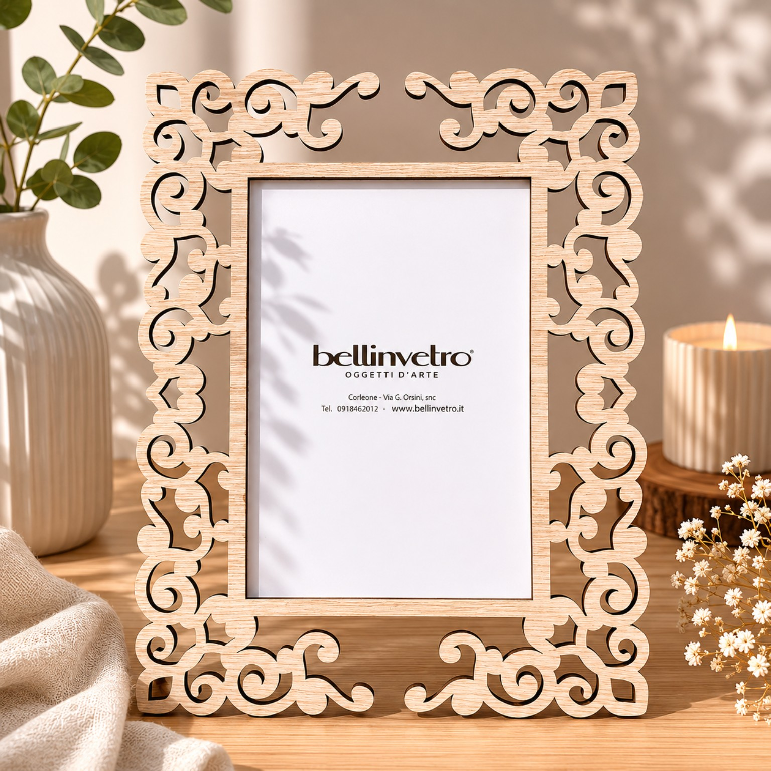 Portafoto con cornice in legno intagliata BELLINVETRO VR 808