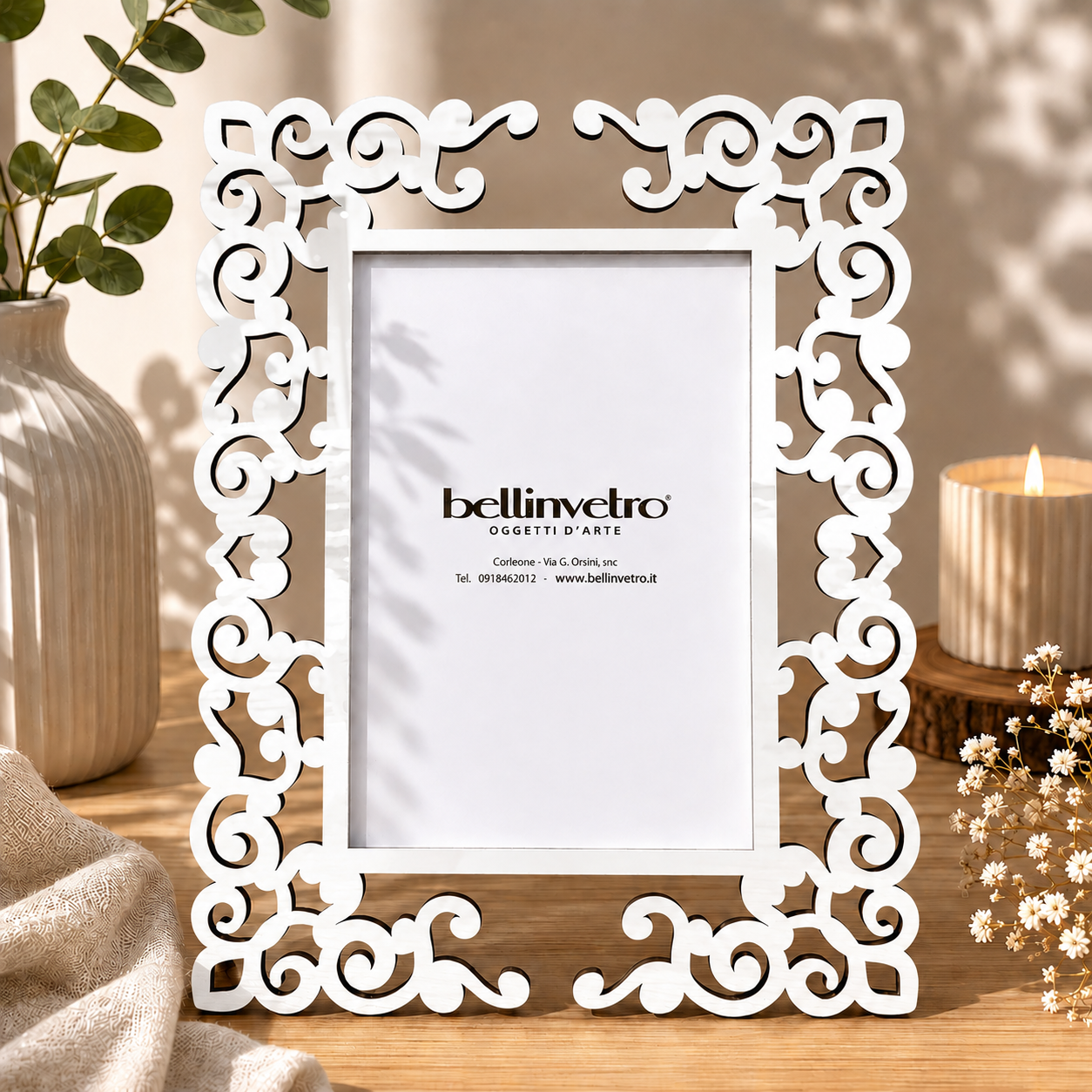 Portafoto con cornice in legno intagliata BELLINVETRO VR 808