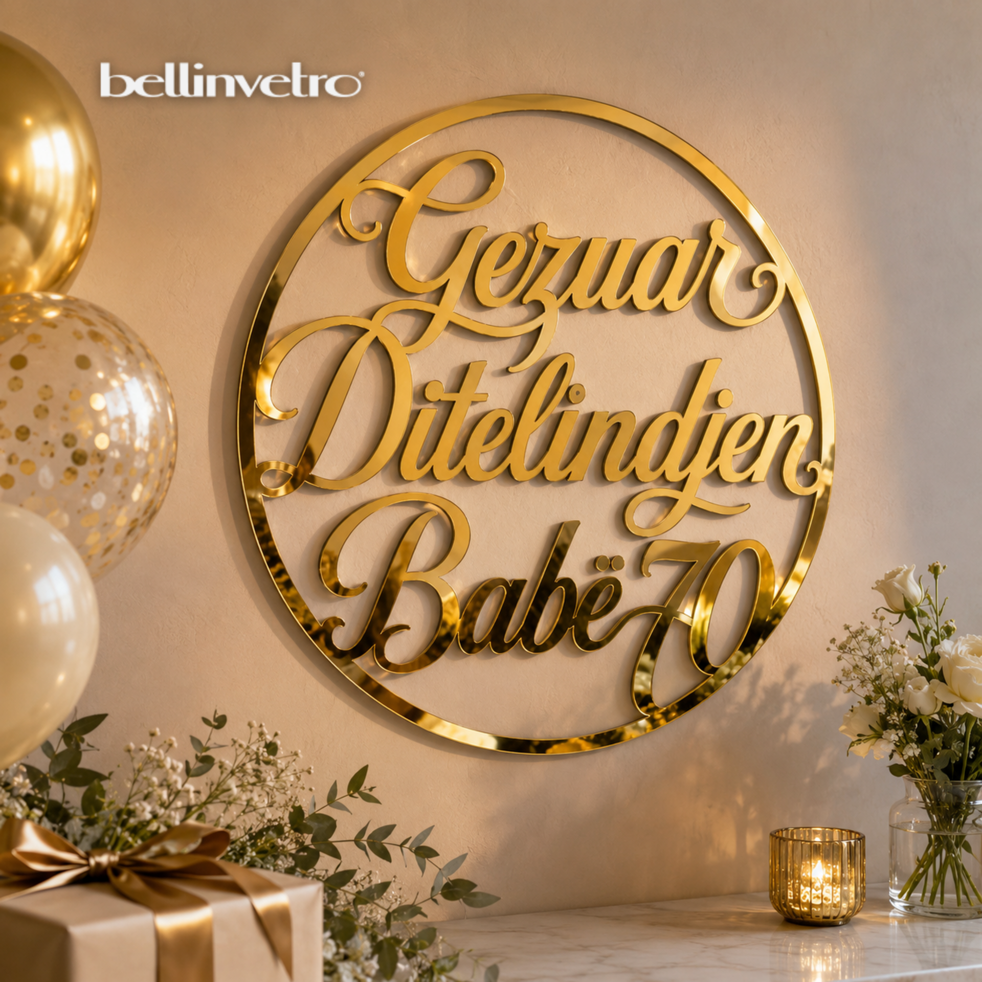 Cerchio in plexiglass specchiato con testo personalizzabile BELLINVETRO VR 1531