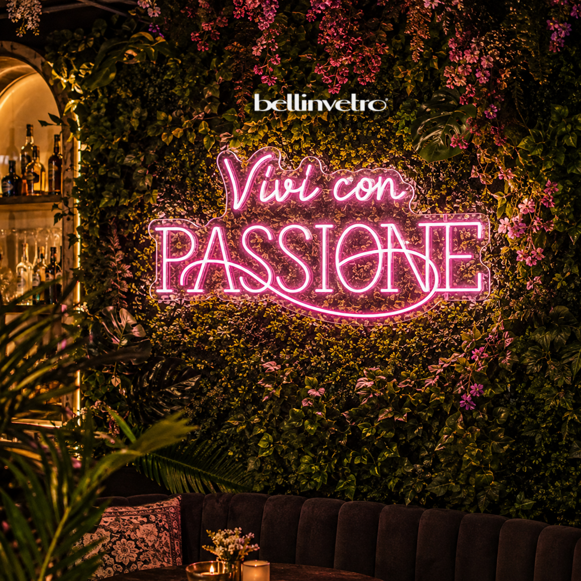 Insegna a neon led per locale BELLINVETRO LOGO AZIENDALE