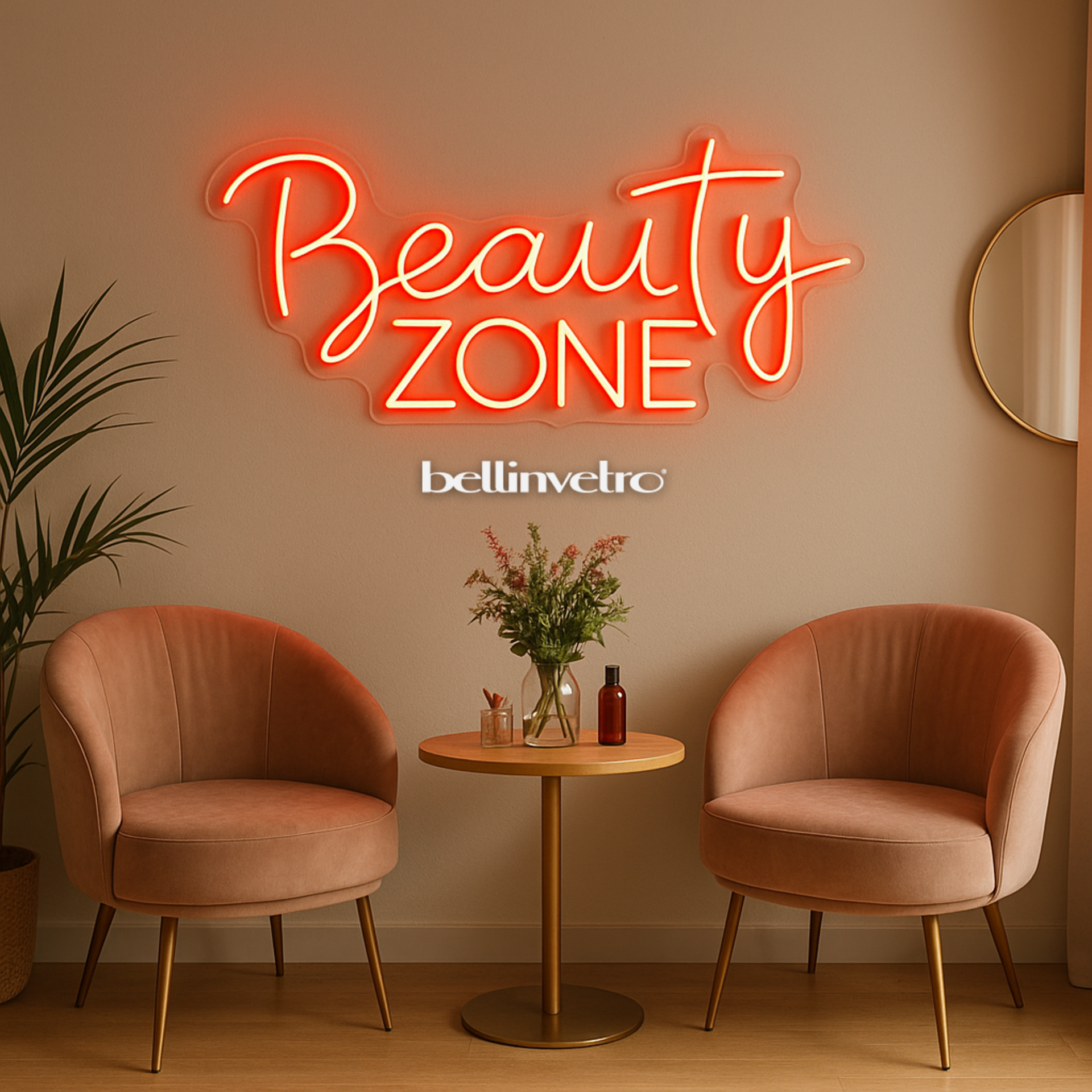 Insegna a neon led per locale BELLINVETRO LOGO AZIENDALE