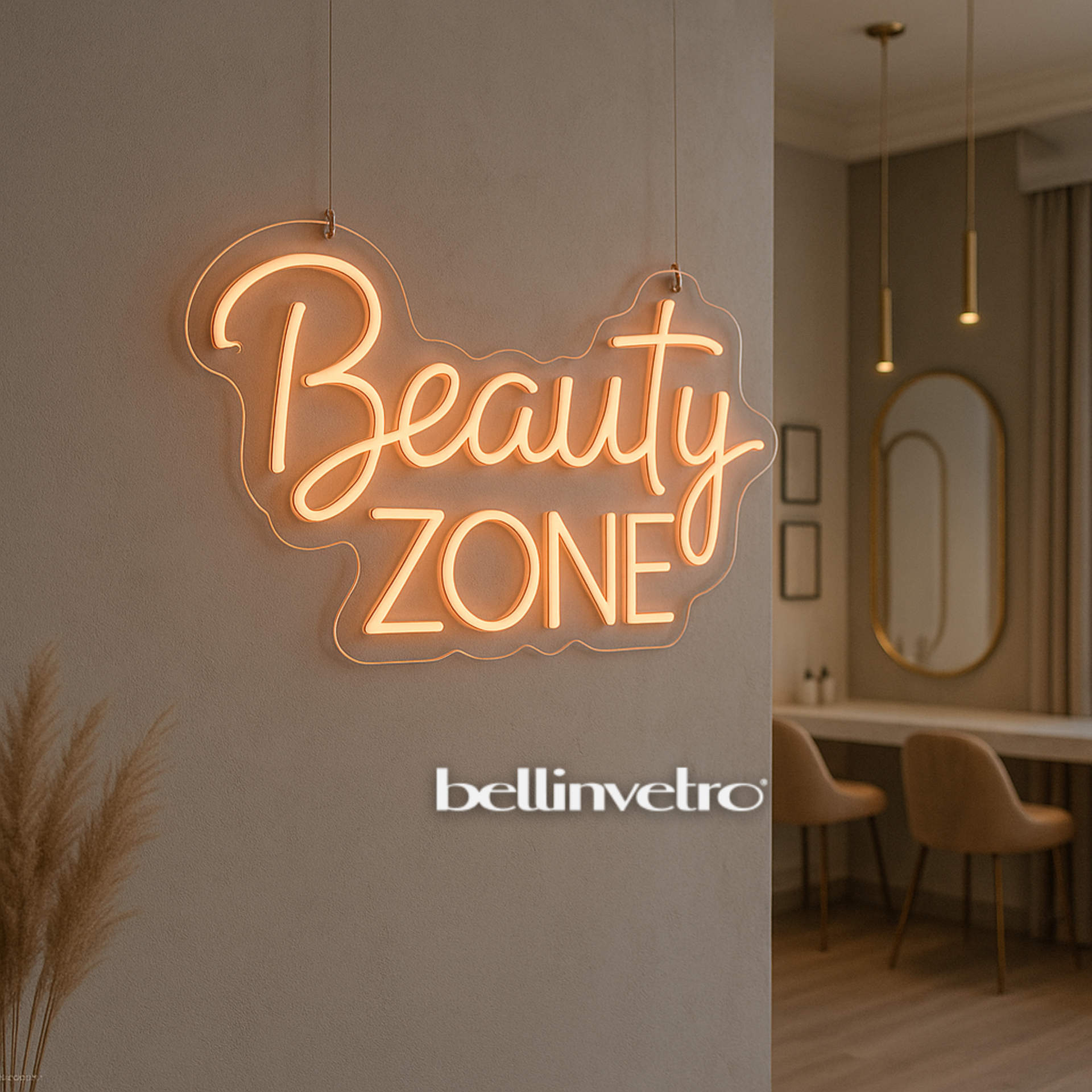 Insegna a neon led per locale BELLINVETRO LOGO AZIENDALE