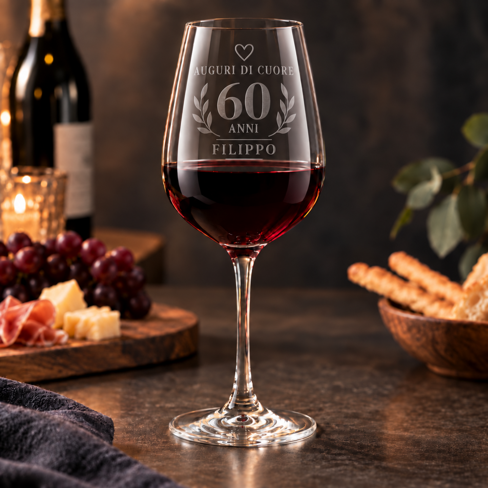 CALICI DA VINO incisi personalizzati BELLINVETRO COMPLEANNO