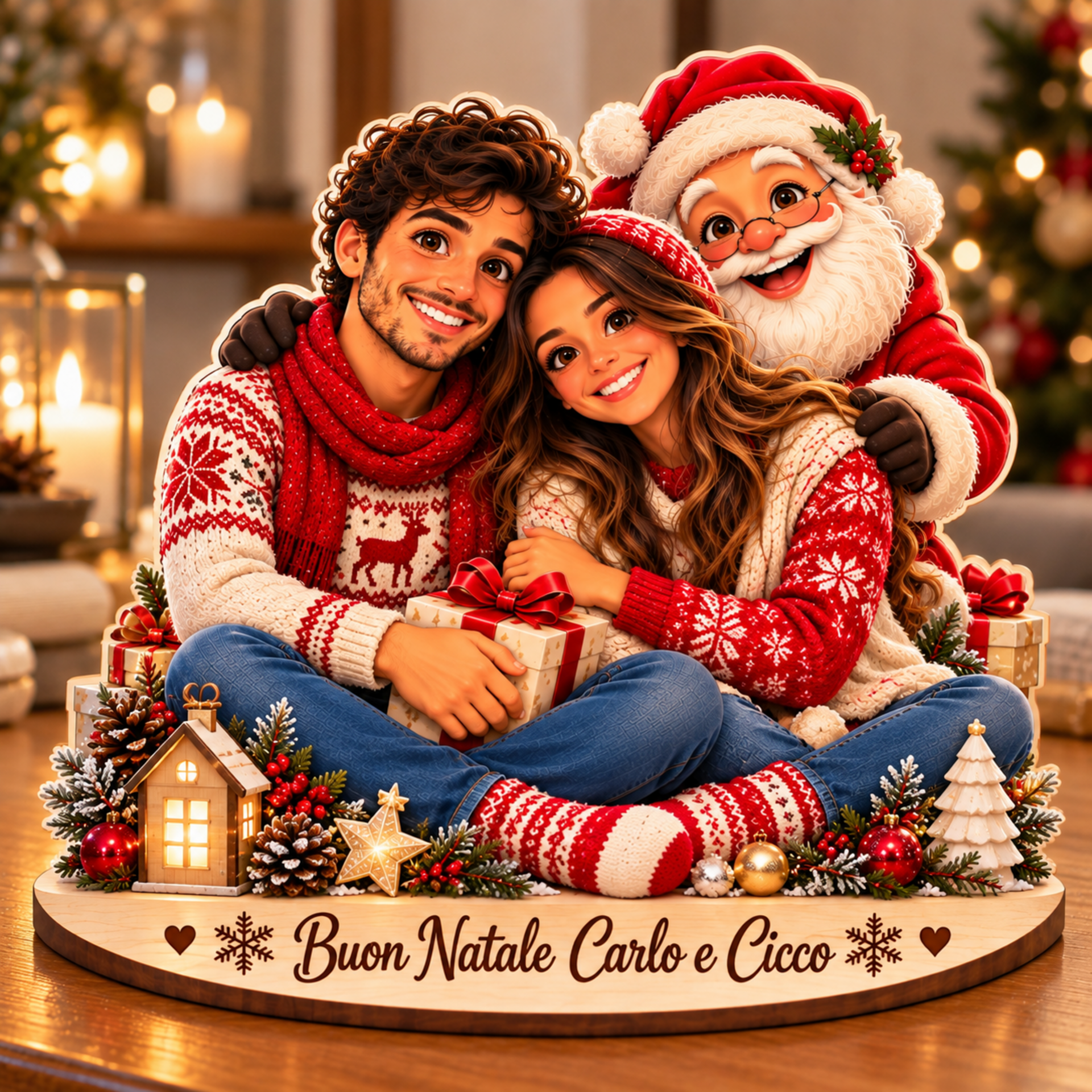 "il tuo Natale" | Decorazione personalizzata in legno con personaggi e dedica in legno BELLINVETRO VR-UV 314