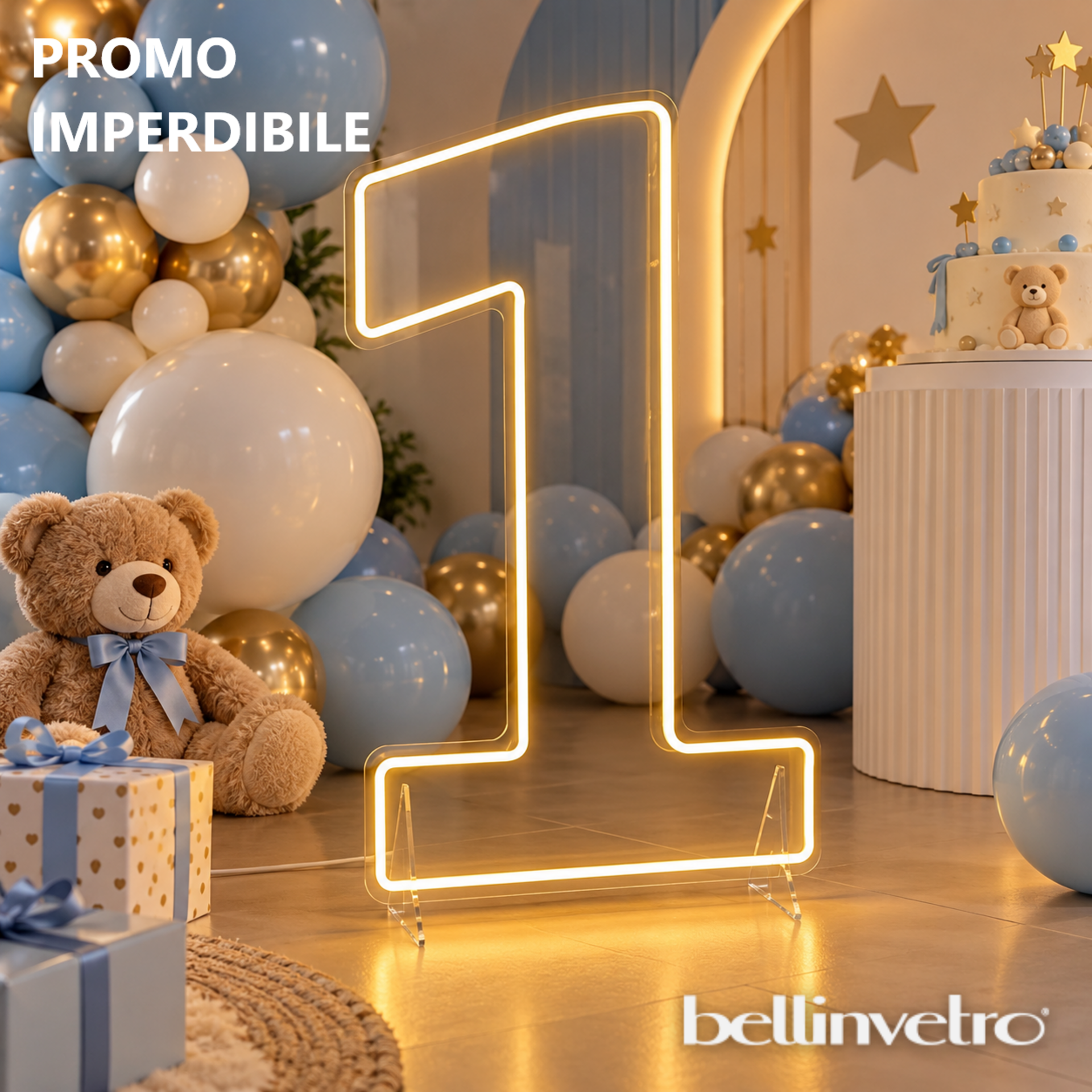 Numero 1 neon led doppio - monocolore d'appoggio BELLINVETRO VR 1361 - PROMO 06