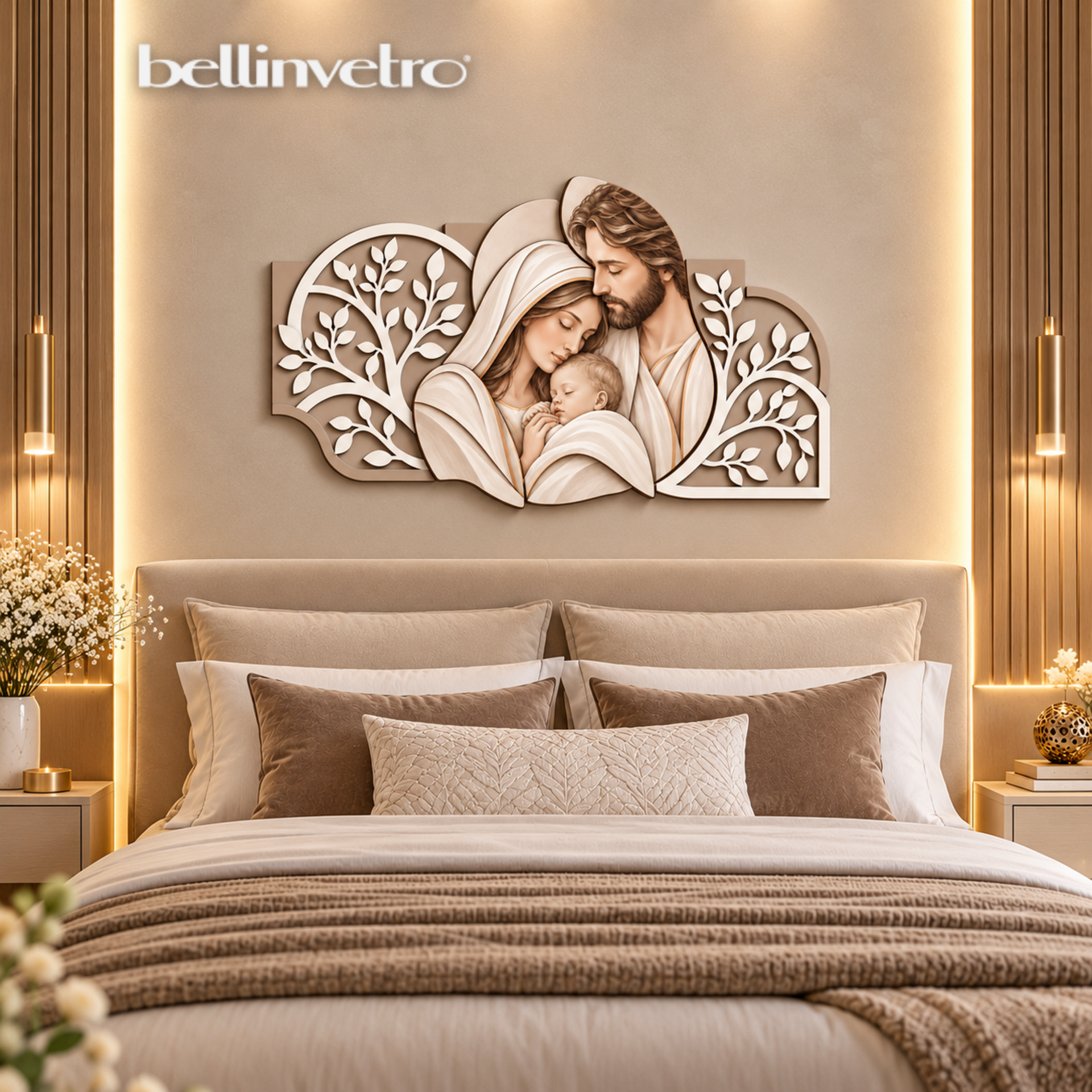 Capezzale Sacra Famiglia Elegante per Camera da Letto in legno BELLINVETRO VR-UV 1547