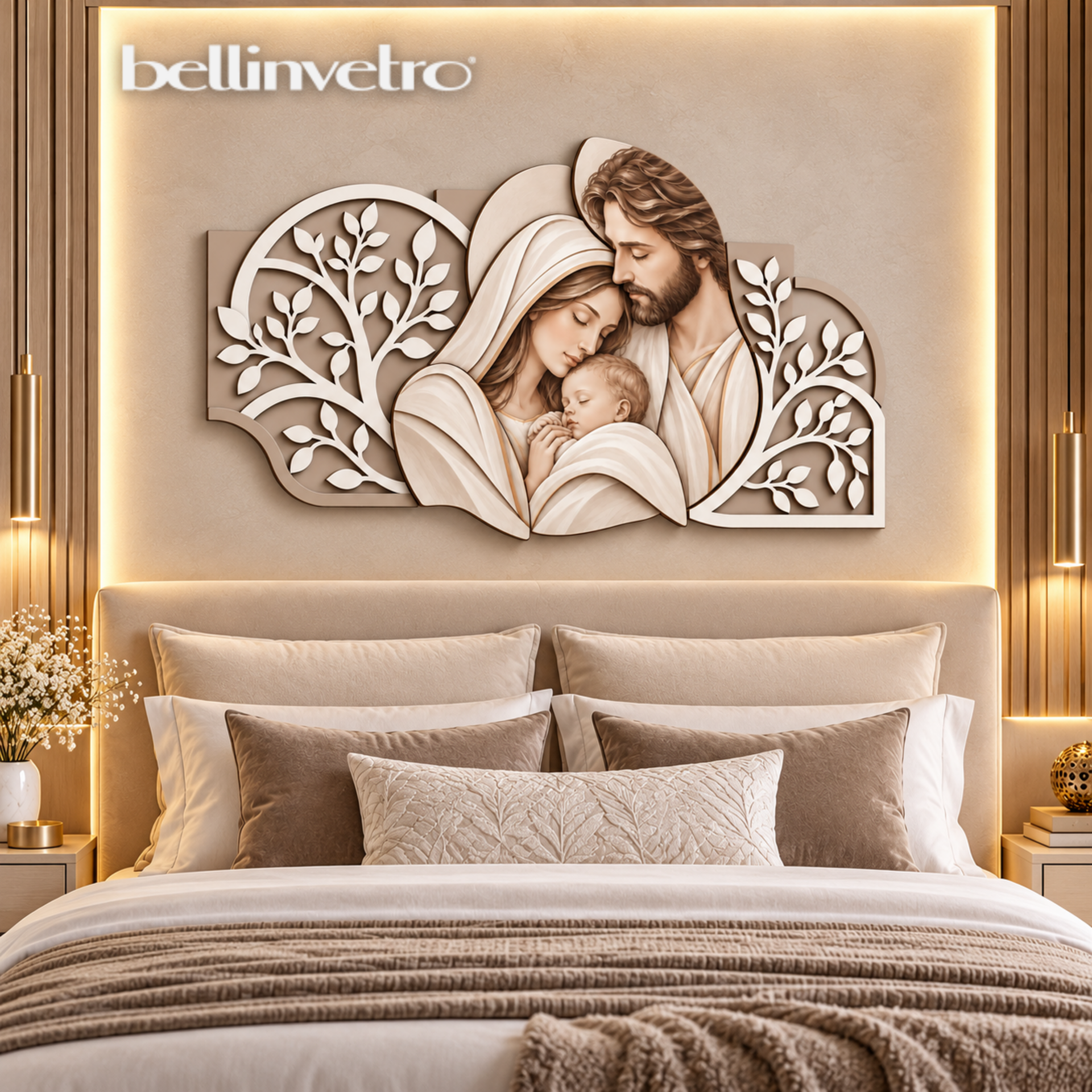 Capezzale Sacra Famiglia Elegante per Camera da Letto in legno BELLINVETRO VR-UV 1547