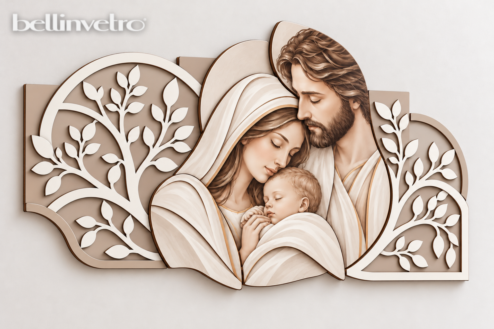 Capezzale Sacra Famiglia Elegante per Camera da Letto in legno BELLINVETRO VR-UV 1547