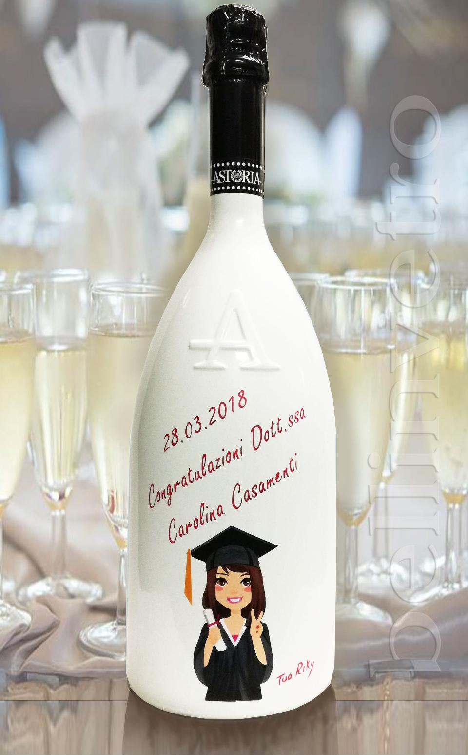 Bottiglia prosecco bianca laurea con stampa bot 99 ASTORIA COLD WINE 9.5